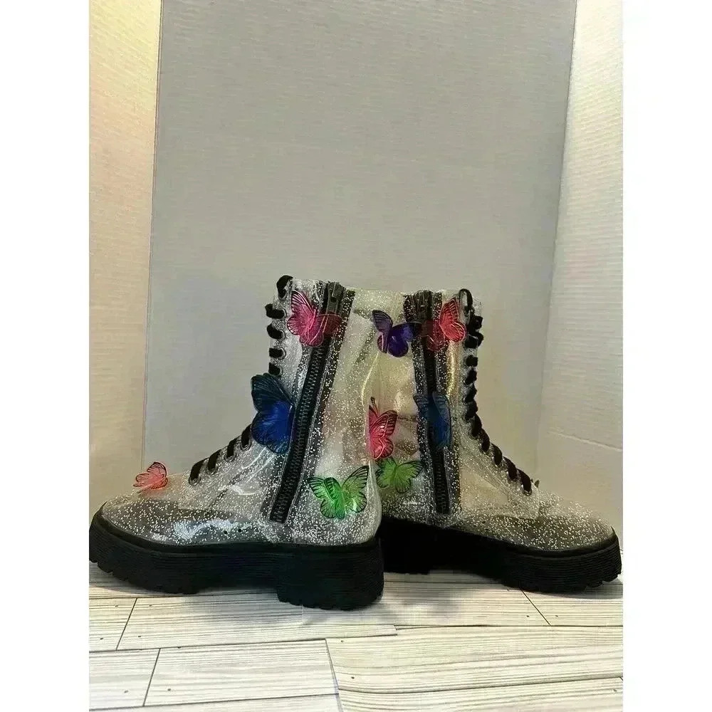 Dolls Kill Glitter Butterfly Platform Combat Boots - Multicolor - Picture 2 of 12